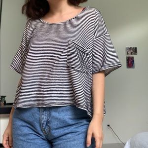 Textured Black and White Striped Oversized T-Shirt